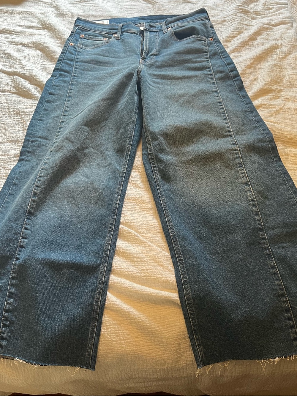 GAP Women's High Rise Stride Wide-Leg Jeans in Blue Denim